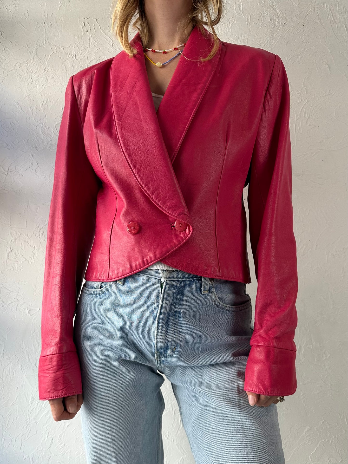 80s 'Neto' Pink Leather Jacket / Small