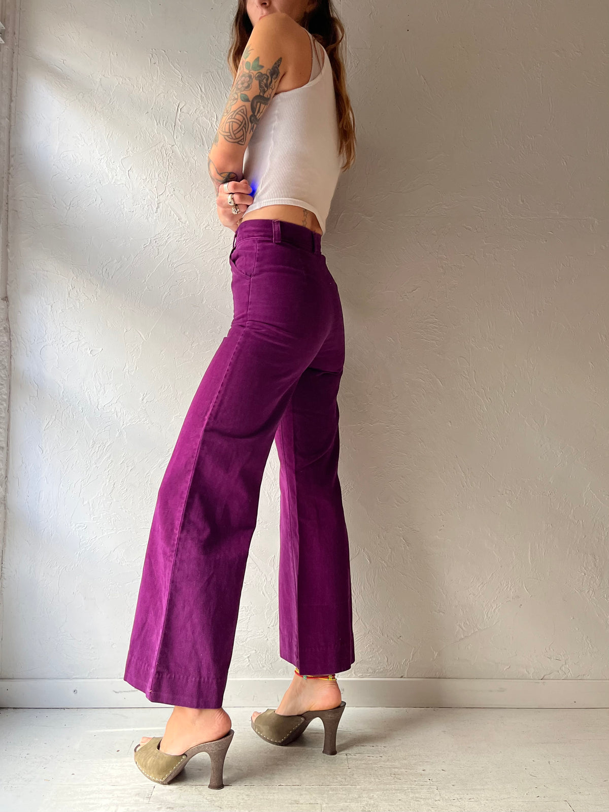 70s 'Play Ranch' Purple High Waisted Retro Bell Bottoms / XS
