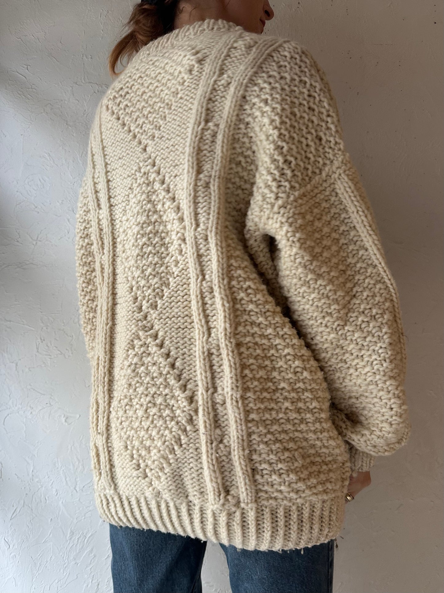 Vintage Cream Fisherman Sweater / Large