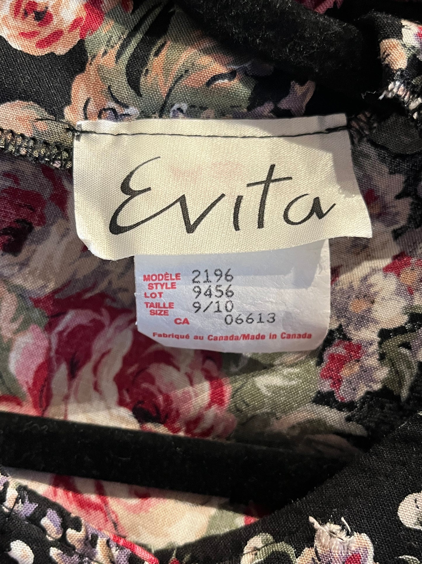 80s 'Evita' Floral Long Sleeve Mini Dress / Medium