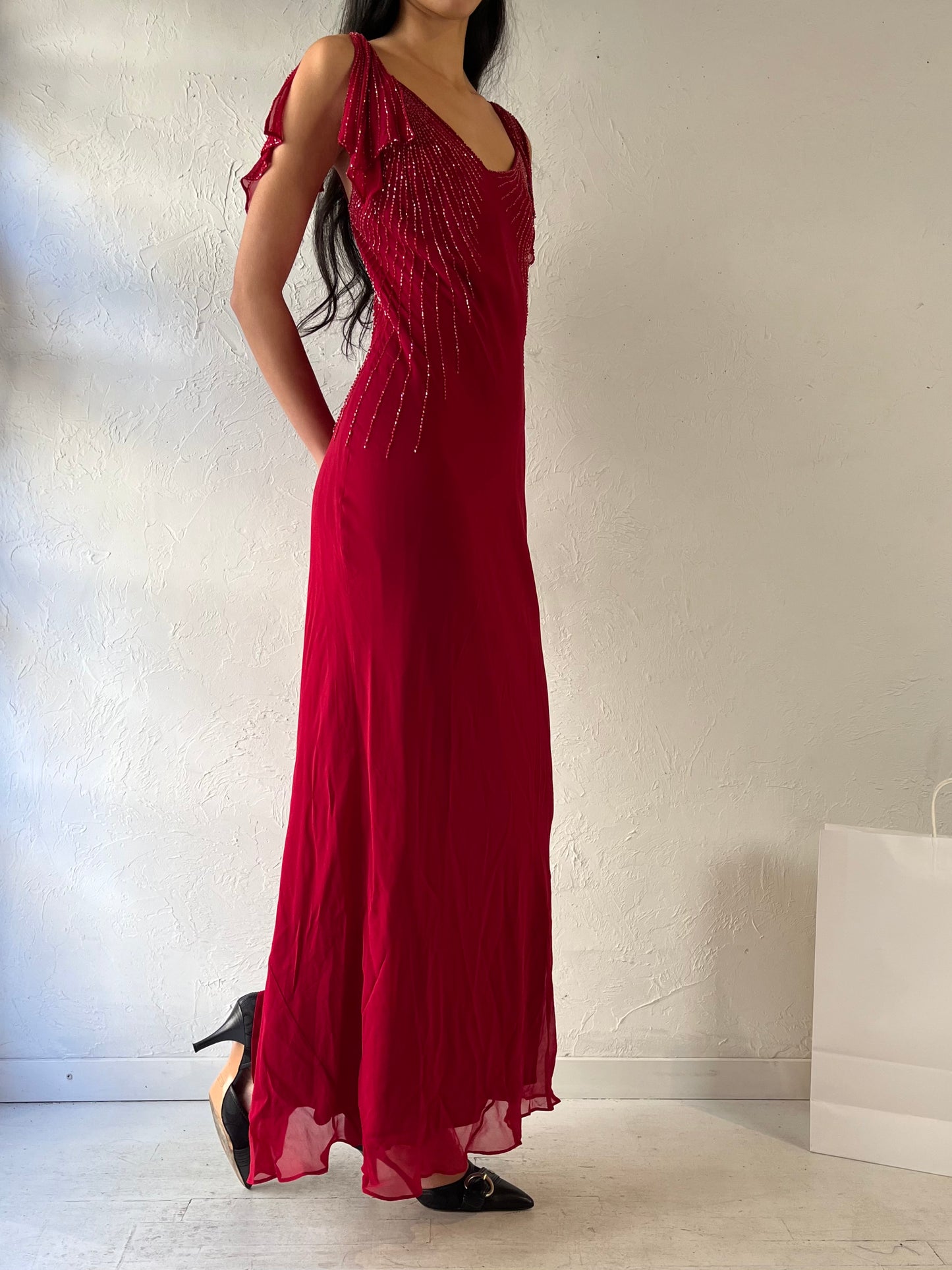 Y2K ‘Le Chateau’ Red Beaded Formal Dress / Small