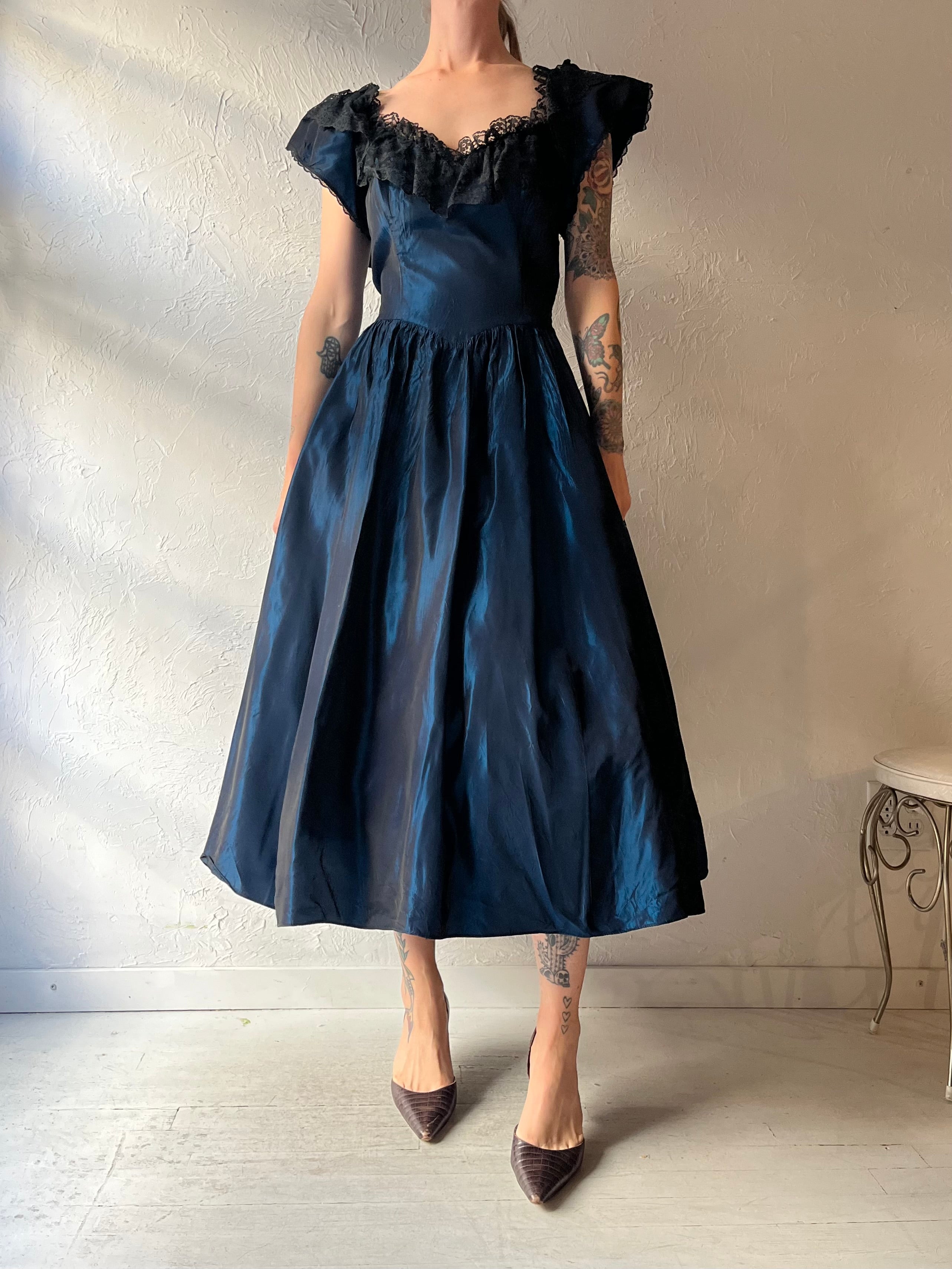 80s 'Gunne Sax' Midnight Blue Formal Midi Dress / Medium