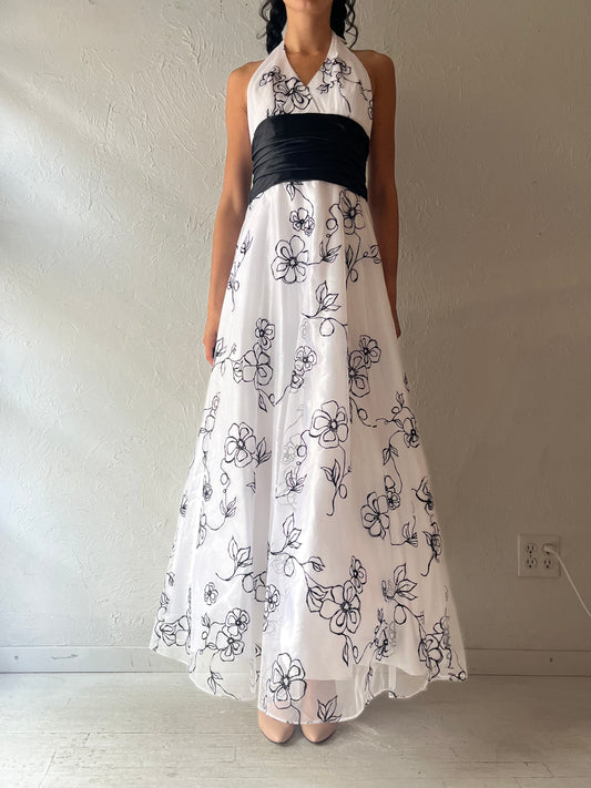 90s 'Blondie Nites' White Formal Halter Dress / Small