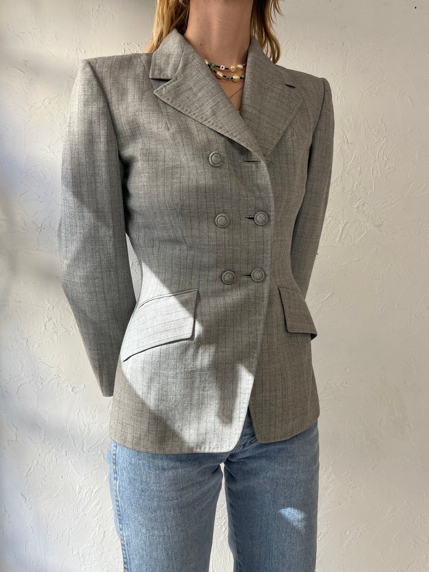 80s 'Tailorbrooke' Gray Pinstripe Womens Suit Jacket / Small