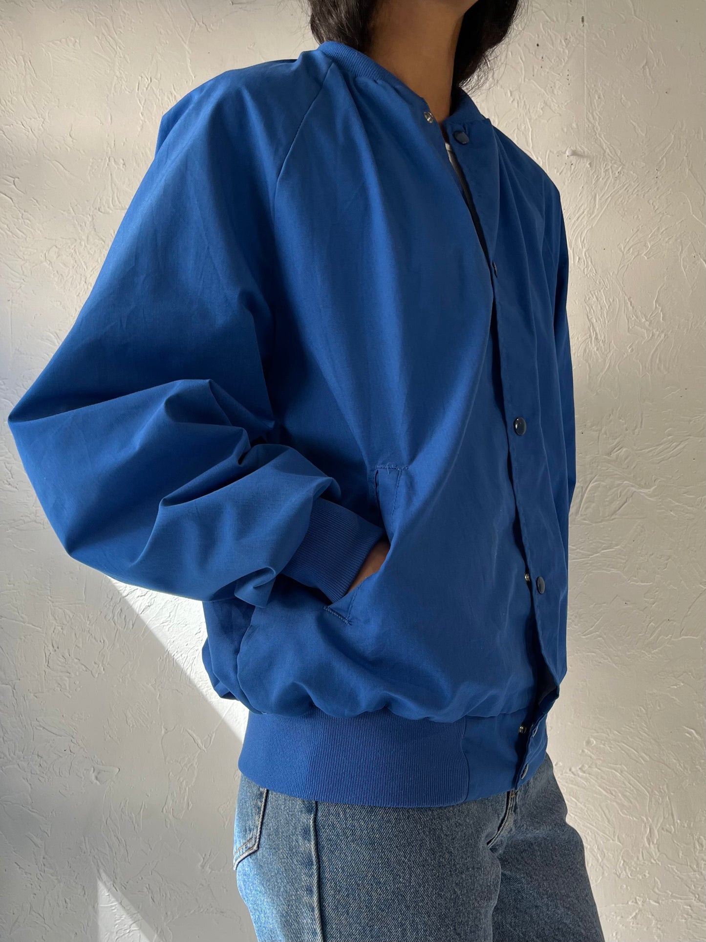 90s 'West Ark' Blue Bomber Jacket / Large