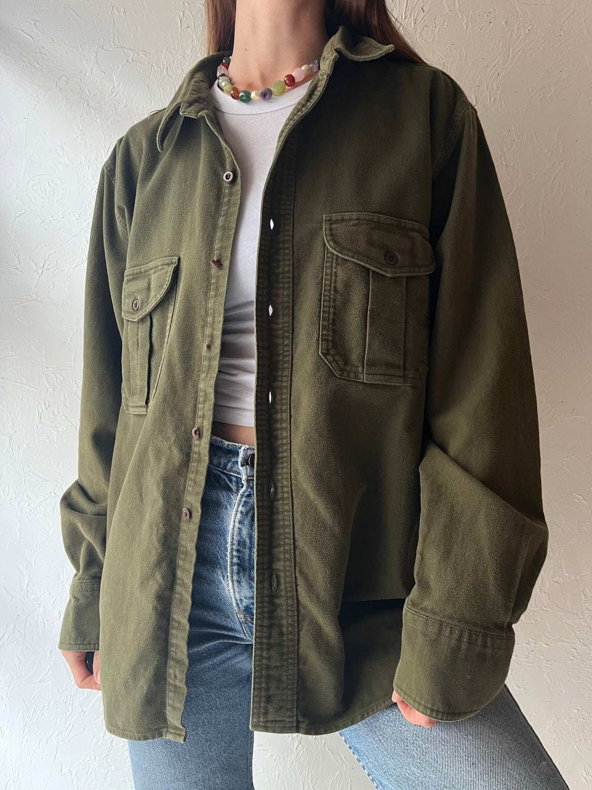 Y2k 'Filson' Army Green Minimalist Normcore Workwear Button Up Oxford Shirt / Large