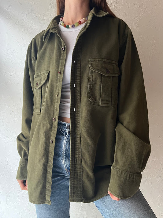 Y2k 'Filson' Army Green Minimalist Normcore Workwear Button Up Oxford Shirt / Large