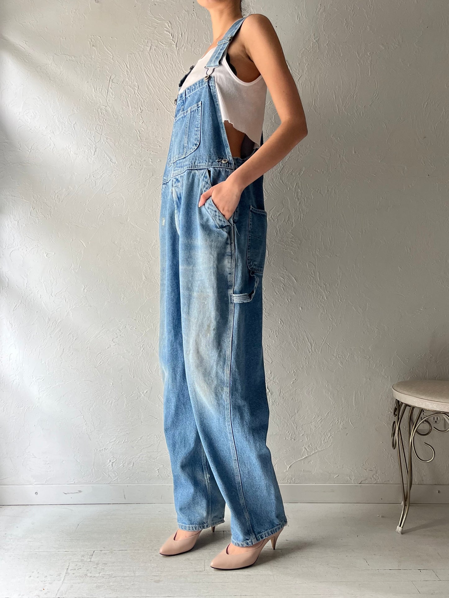 90s 'Nevada' Thick Denim Work Wear Overalls / Large