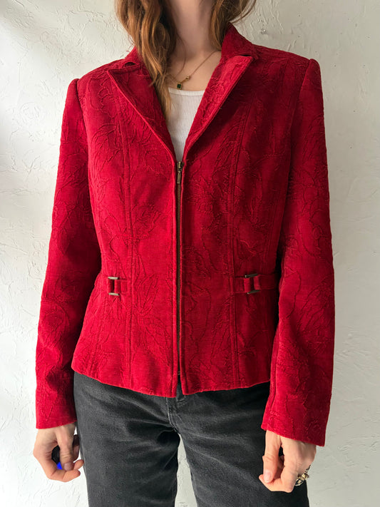 Y2k 'Concept' Red Boho Tapestry Cropped Zip Up Spring Jacket / Medium