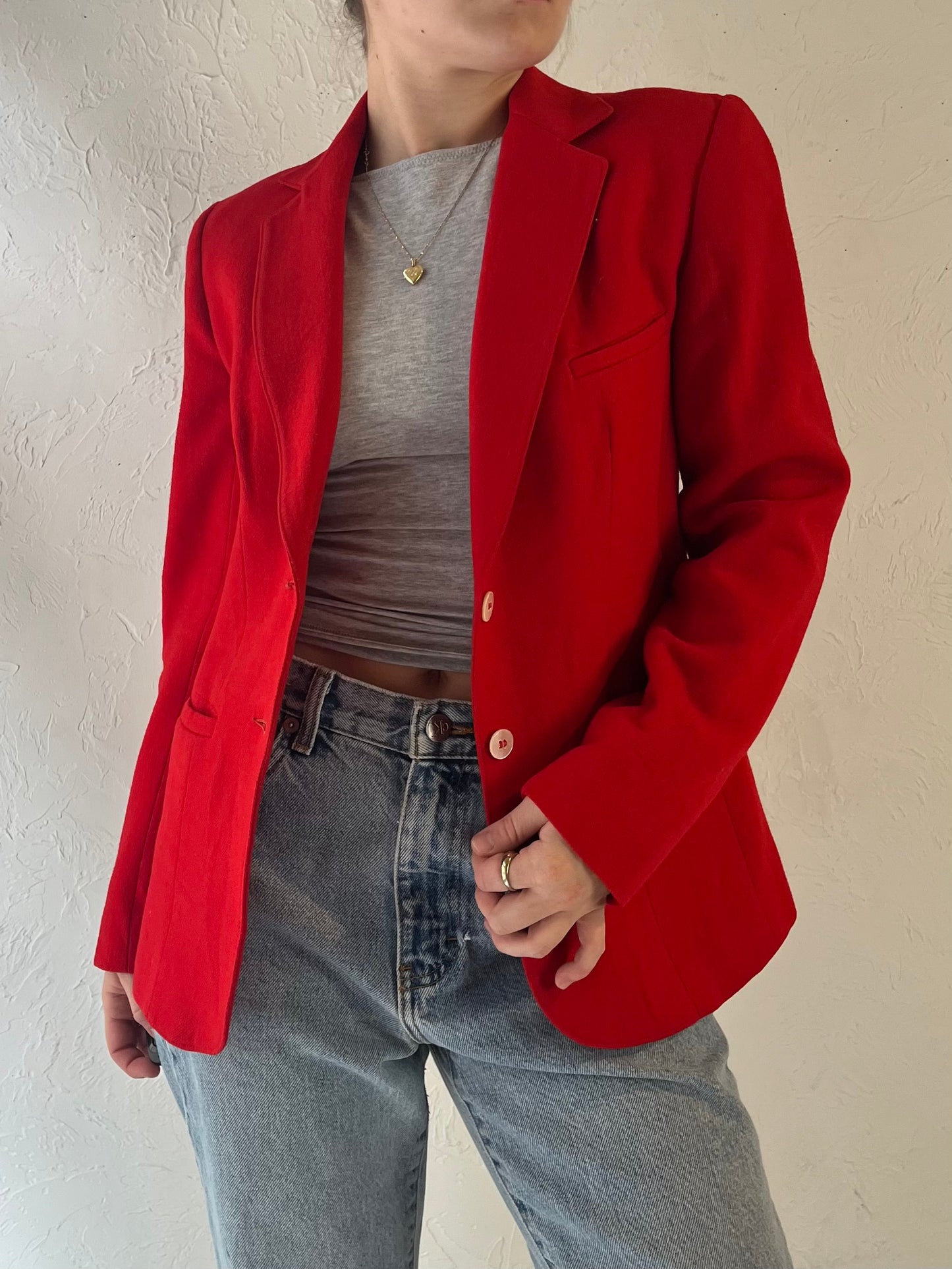 70s 'Evan Picone' Red Knit Blazer Jacket / Union Made / Small