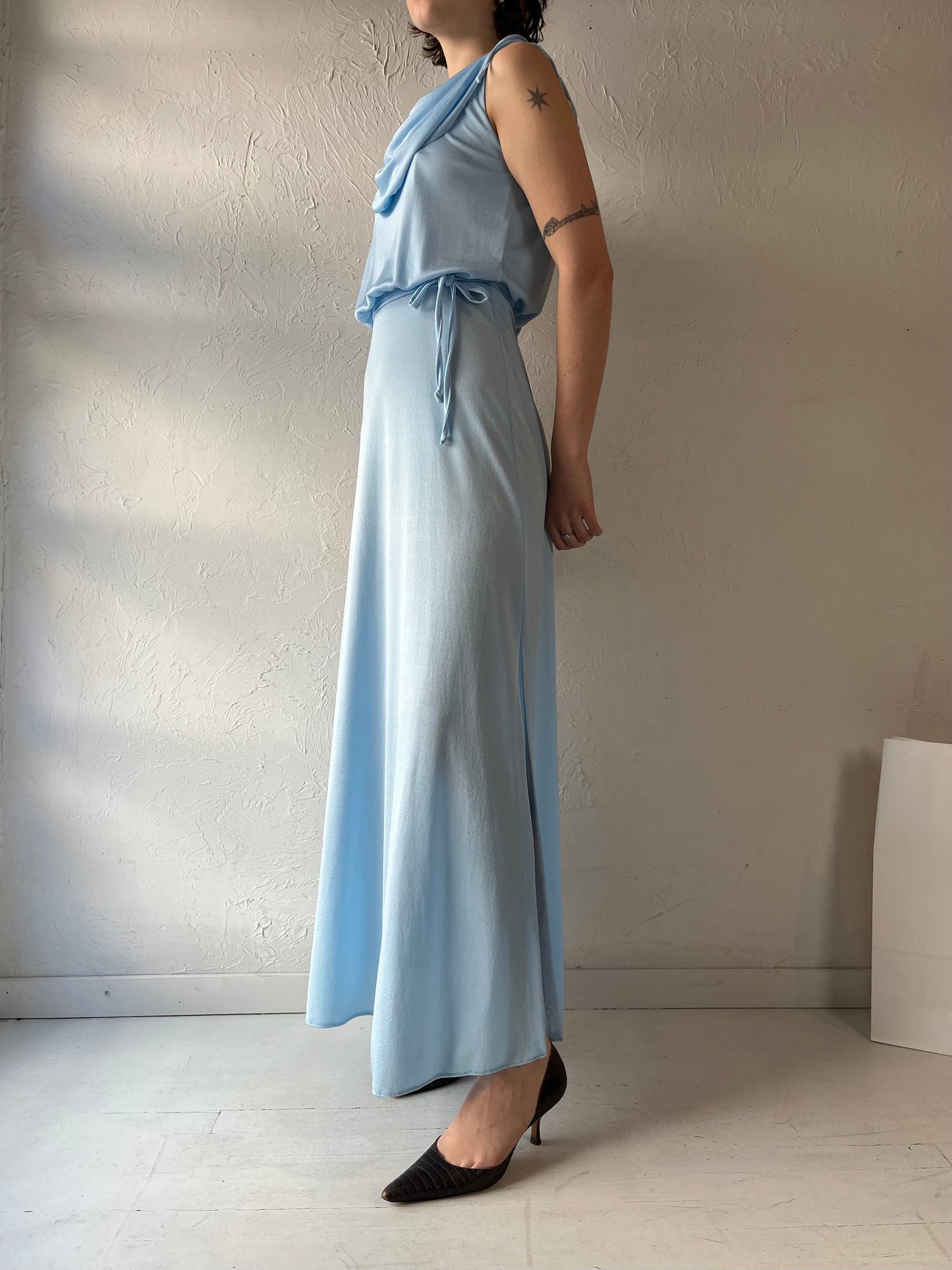 70s 'Nu Mode' Blue Baby Blue Formal Dress / Small