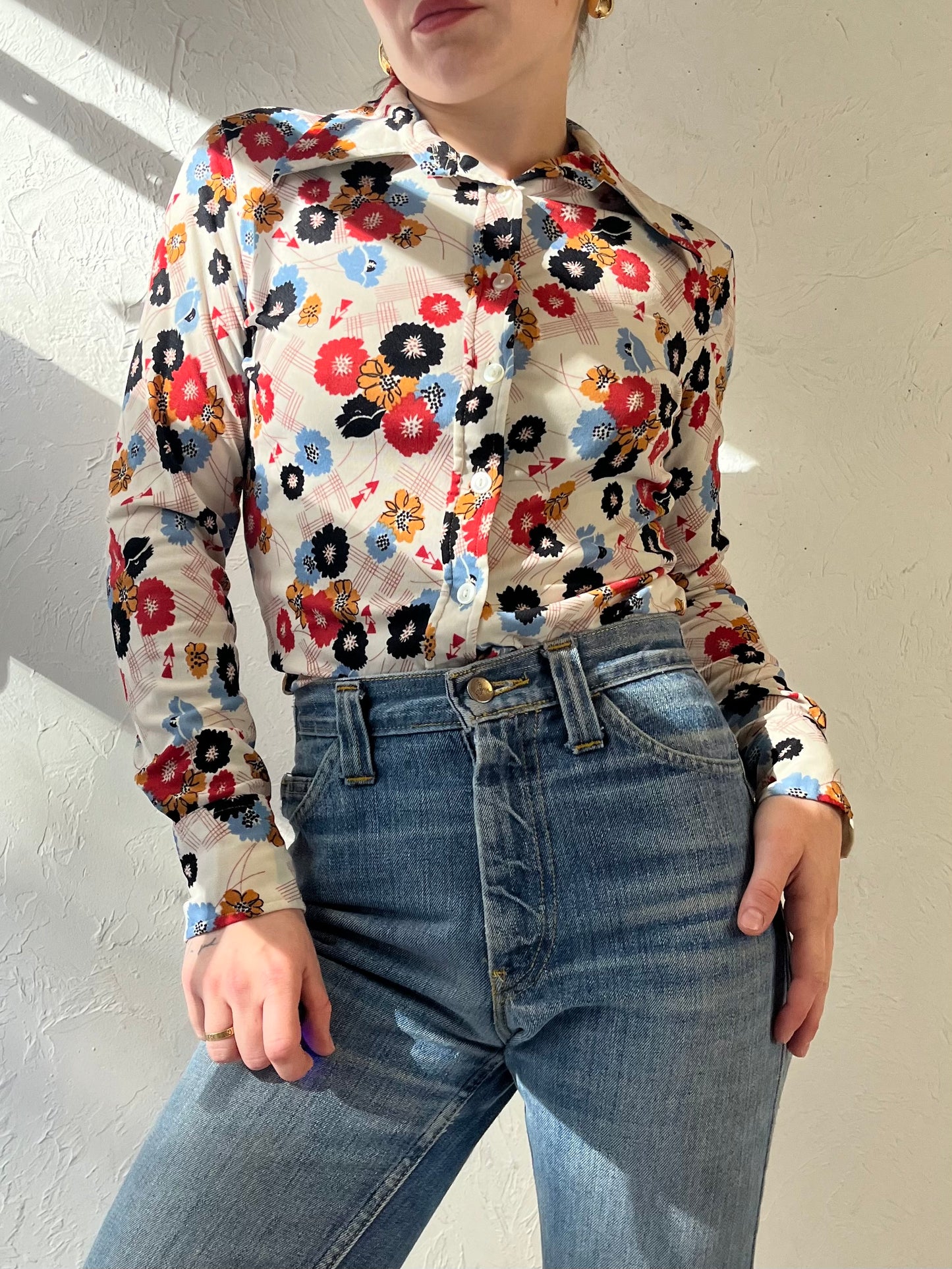 70s ‘Hukap’ Floral Button Up Blouse / Small