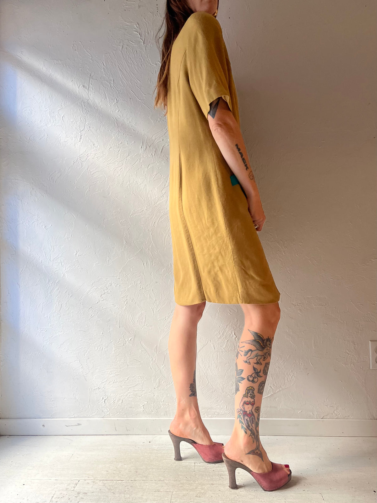 90s ‘Simon Chang’ Mustard Colorblock Mod Artsy Retro Shift  Mini Dress / Medium