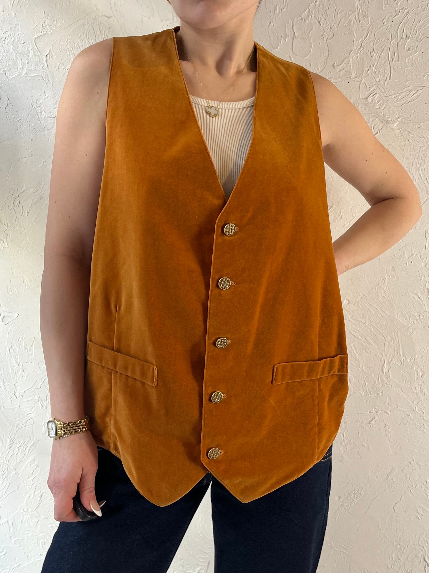 Vintage Orange Velvet Vest / Large