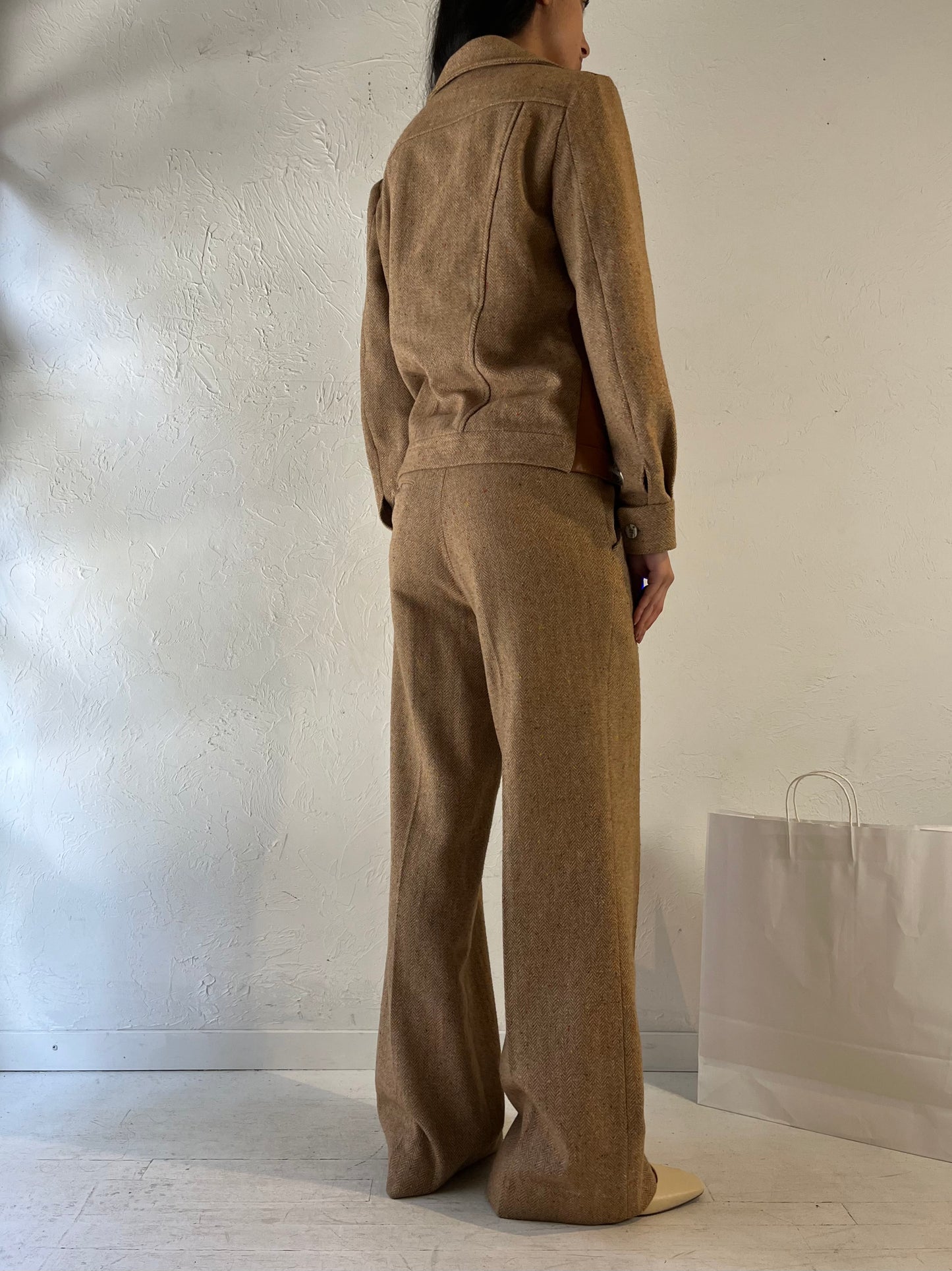 70s 'Oggi' Beiege Knit Matching Pants Jacket Set / Medium