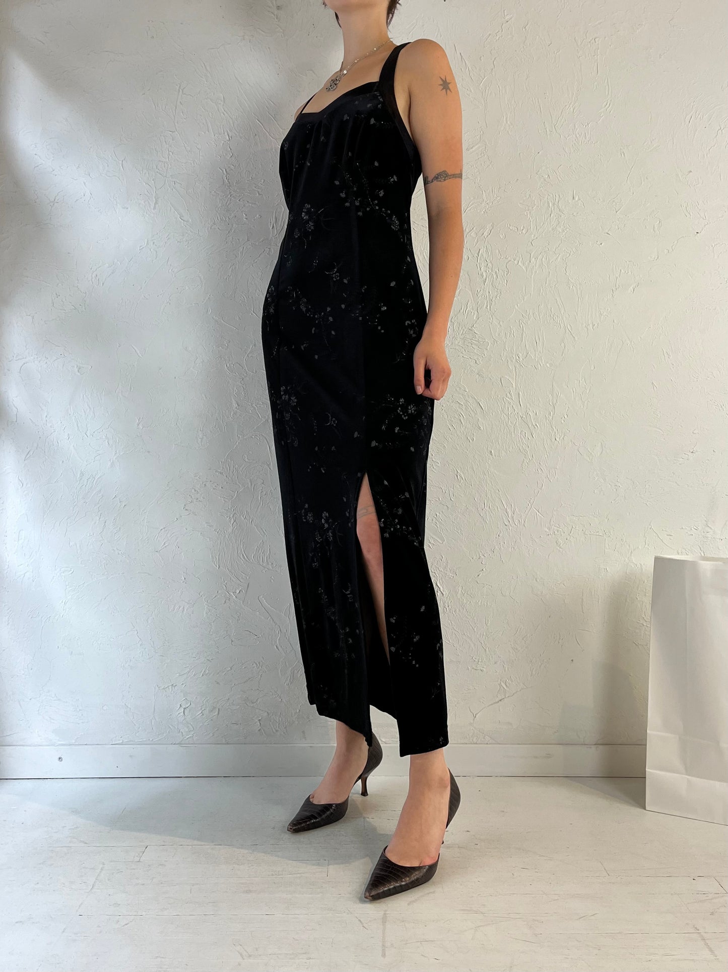 Y2k Black Velvet Evening Dress / Medium