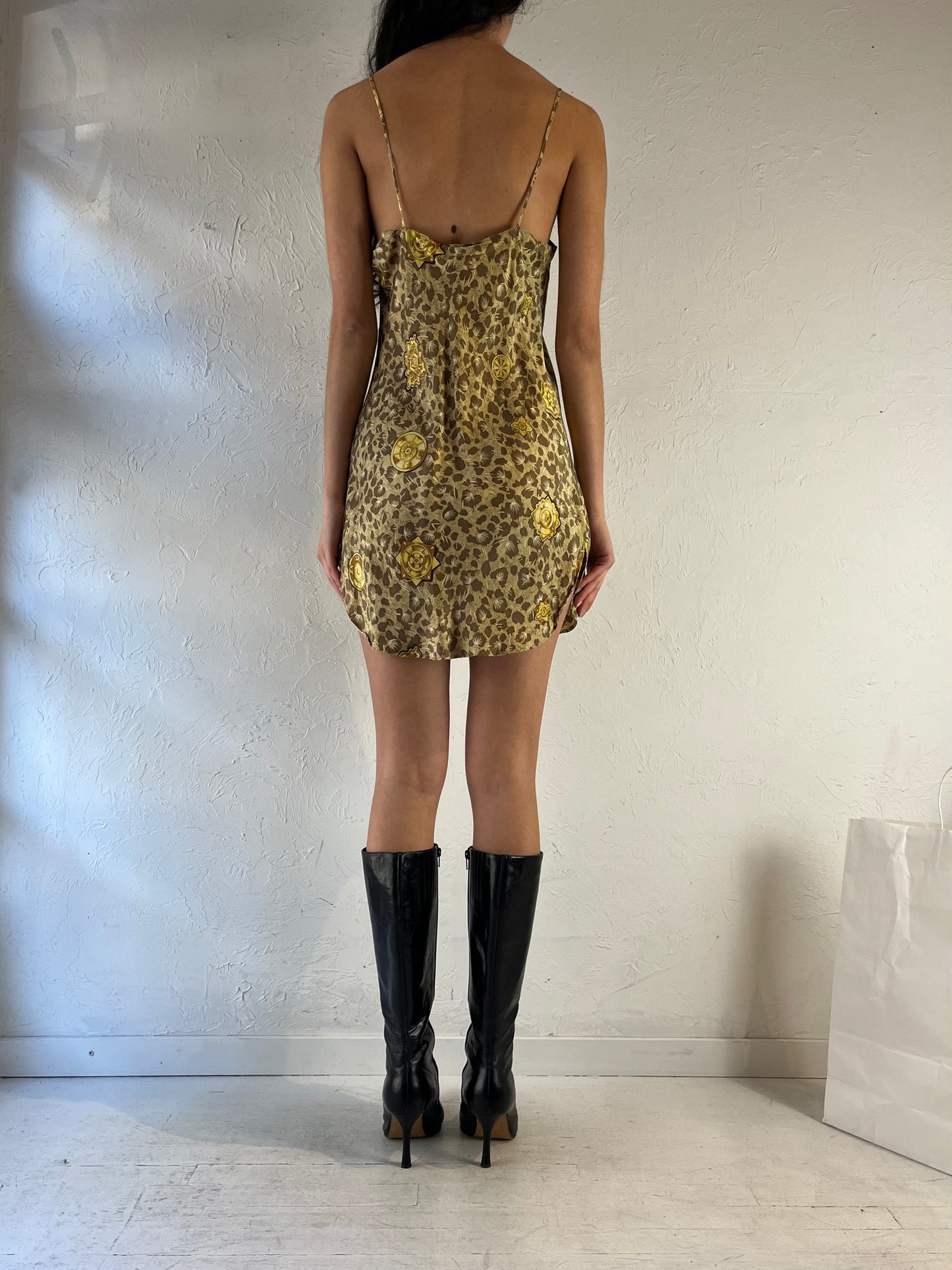 90s 'Victoria Secret' Patterned Silk Mini Slip Dress / Small