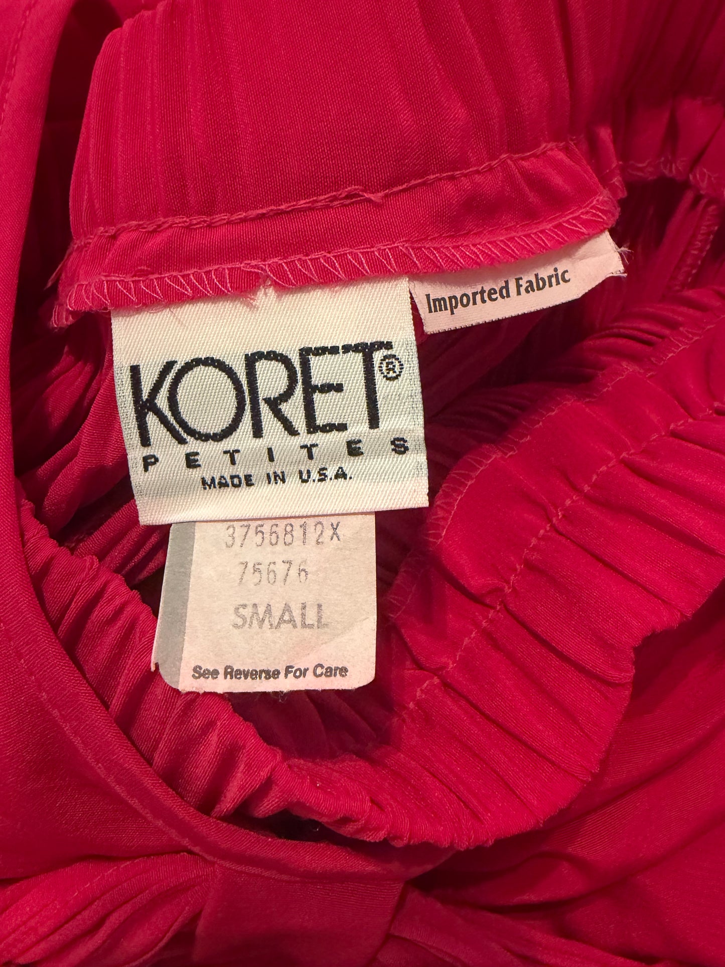 80s 'Koret' Hot Pink Long Sleep Blouse Skirt Set / Union Made / Small