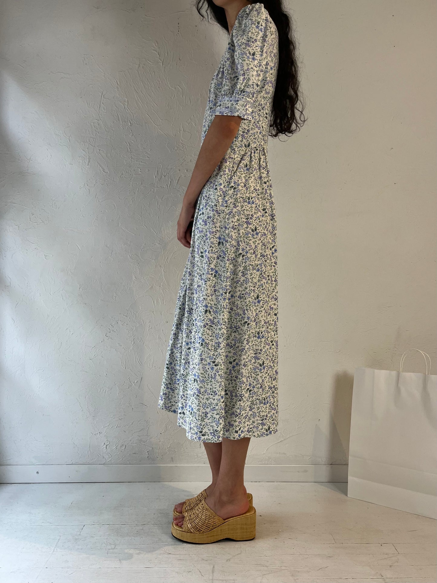 90s 'Linda Lundstrom' Floral Print Rayon Dress / Medium