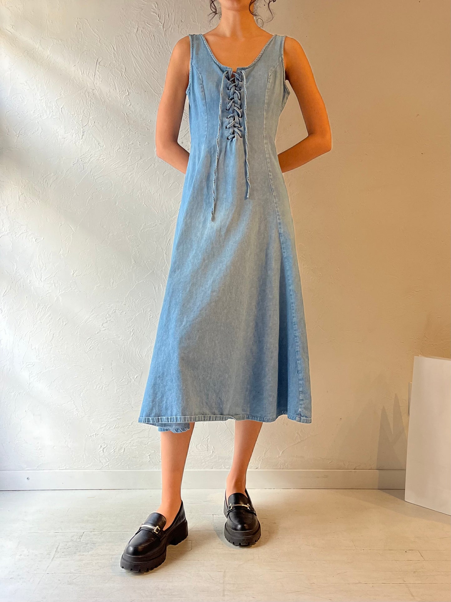 Vintage Sleeveless Denim Midi Dress / Medium