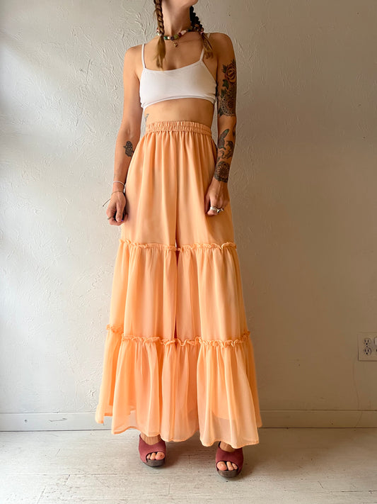 Vintage Handmade Peach Palazzo Pants Retro High Waisted Wide Leg Trousers Boho Minimalist Summer Pants