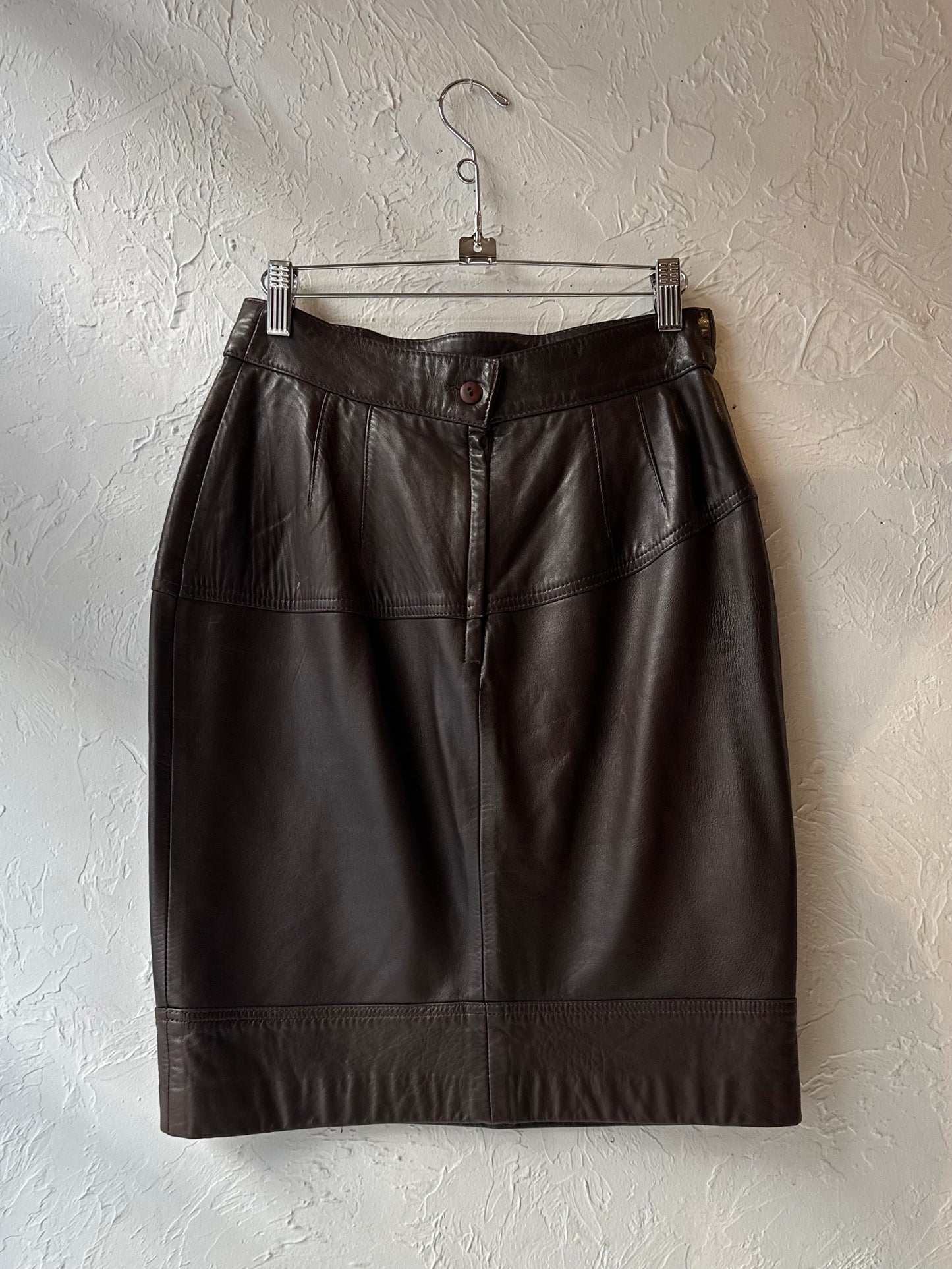 Vintage Brown Leather Skirt / Medium