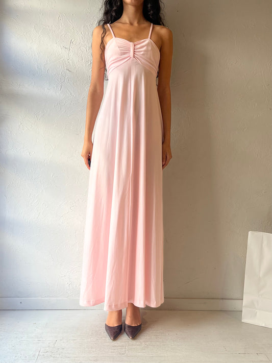 70s Long Pink Formal Dress / Small