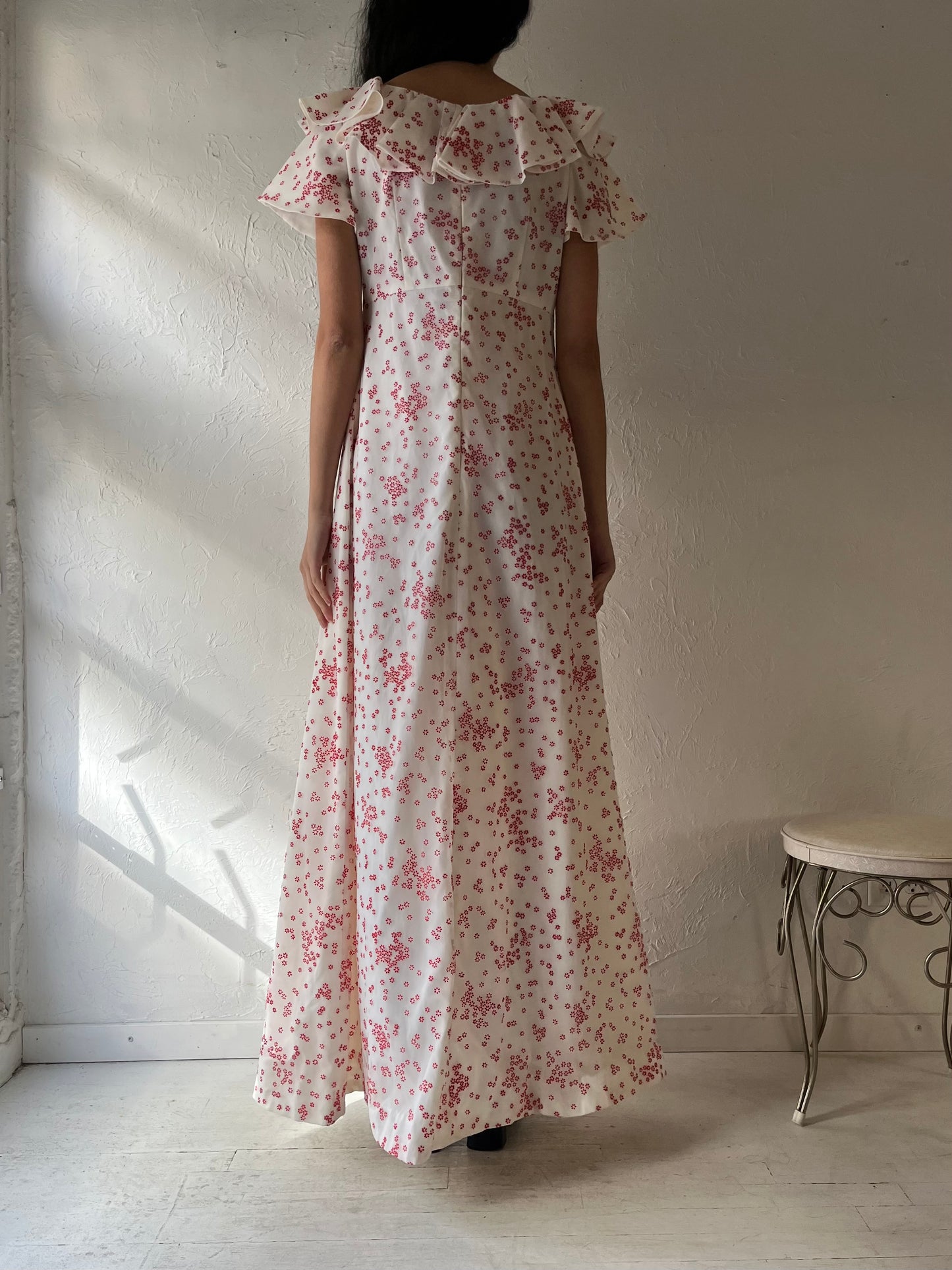 70s Handmade Floral Maxi Dress / Small