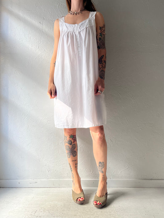 90s 'Nice N Comfy' White Cotton Sleeveless Night Dress / Medium
