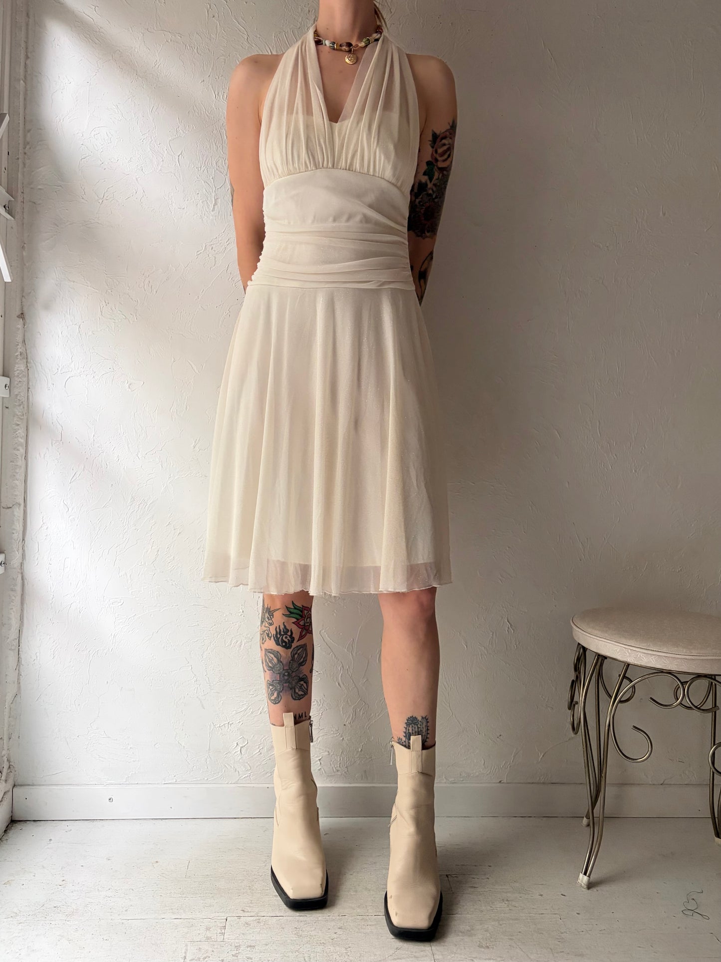 Y2k 'Mariposa' White Halter Dress / Small
