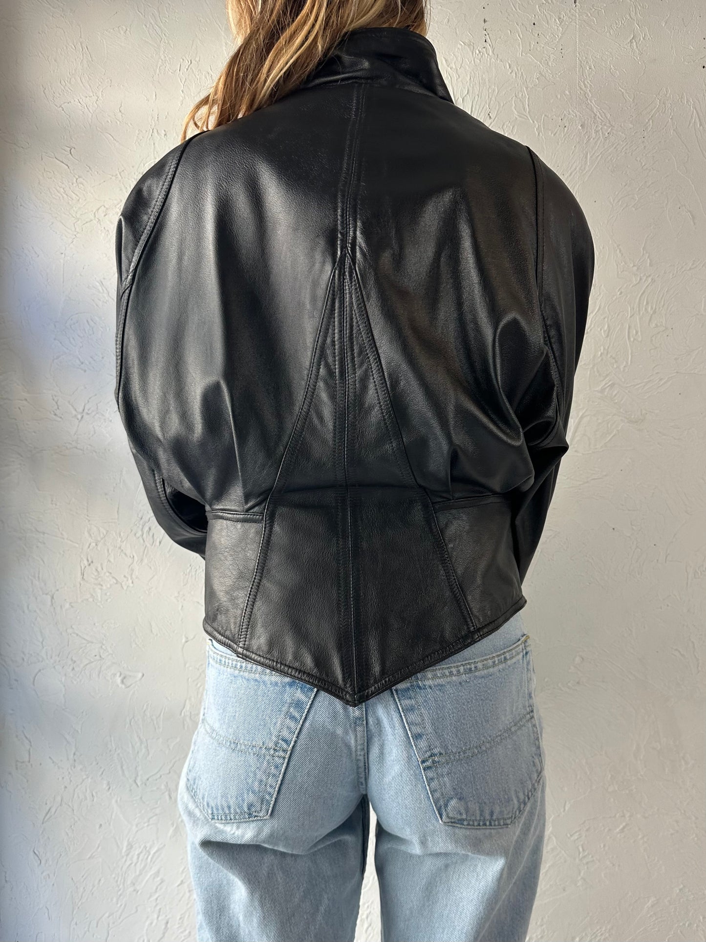 Y2k 'Wilsons' Black Leather Jacket / Medium