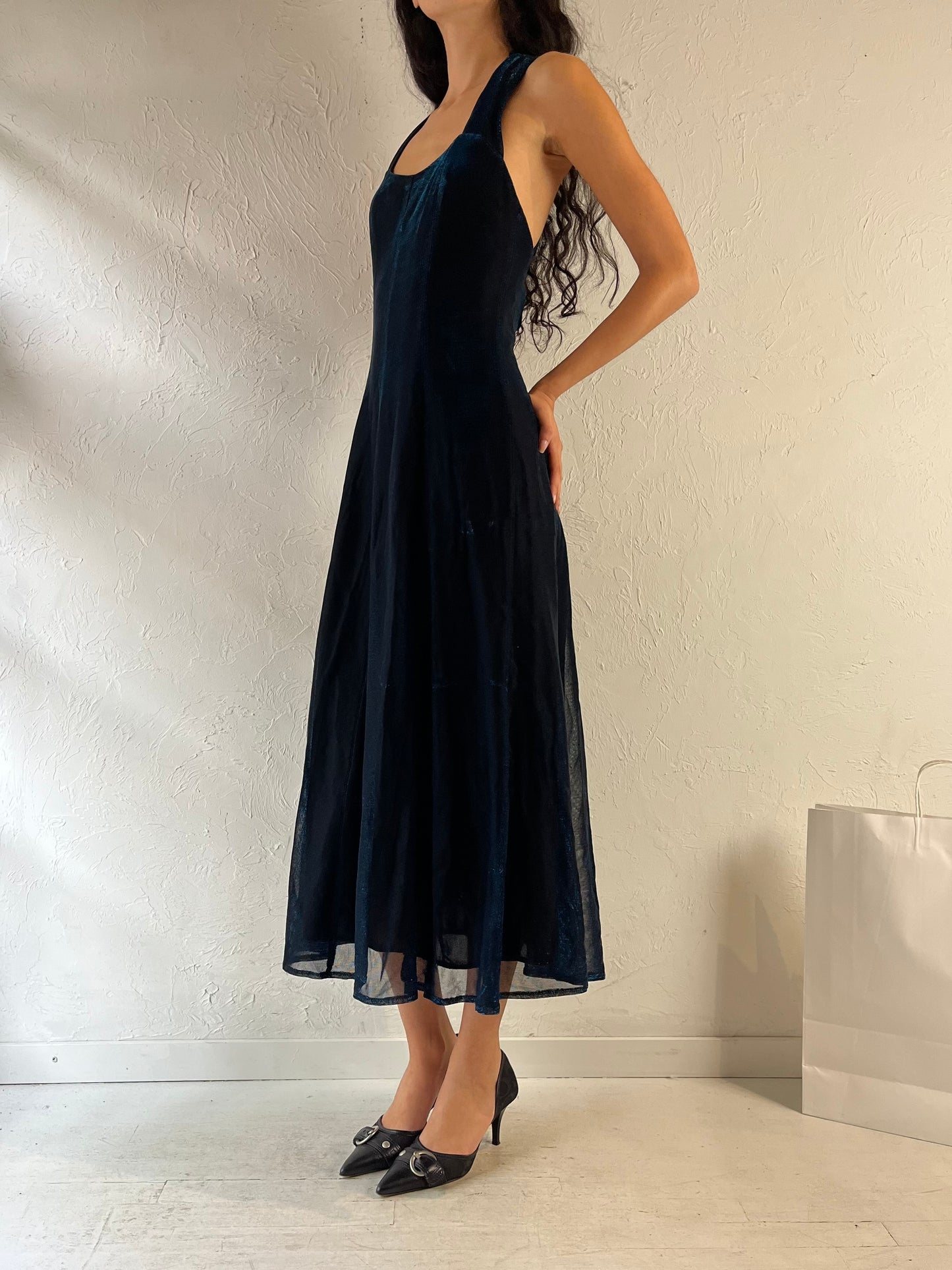 90s ‘Maurice’s’ Navy Blue Sparkly Dress / Medium