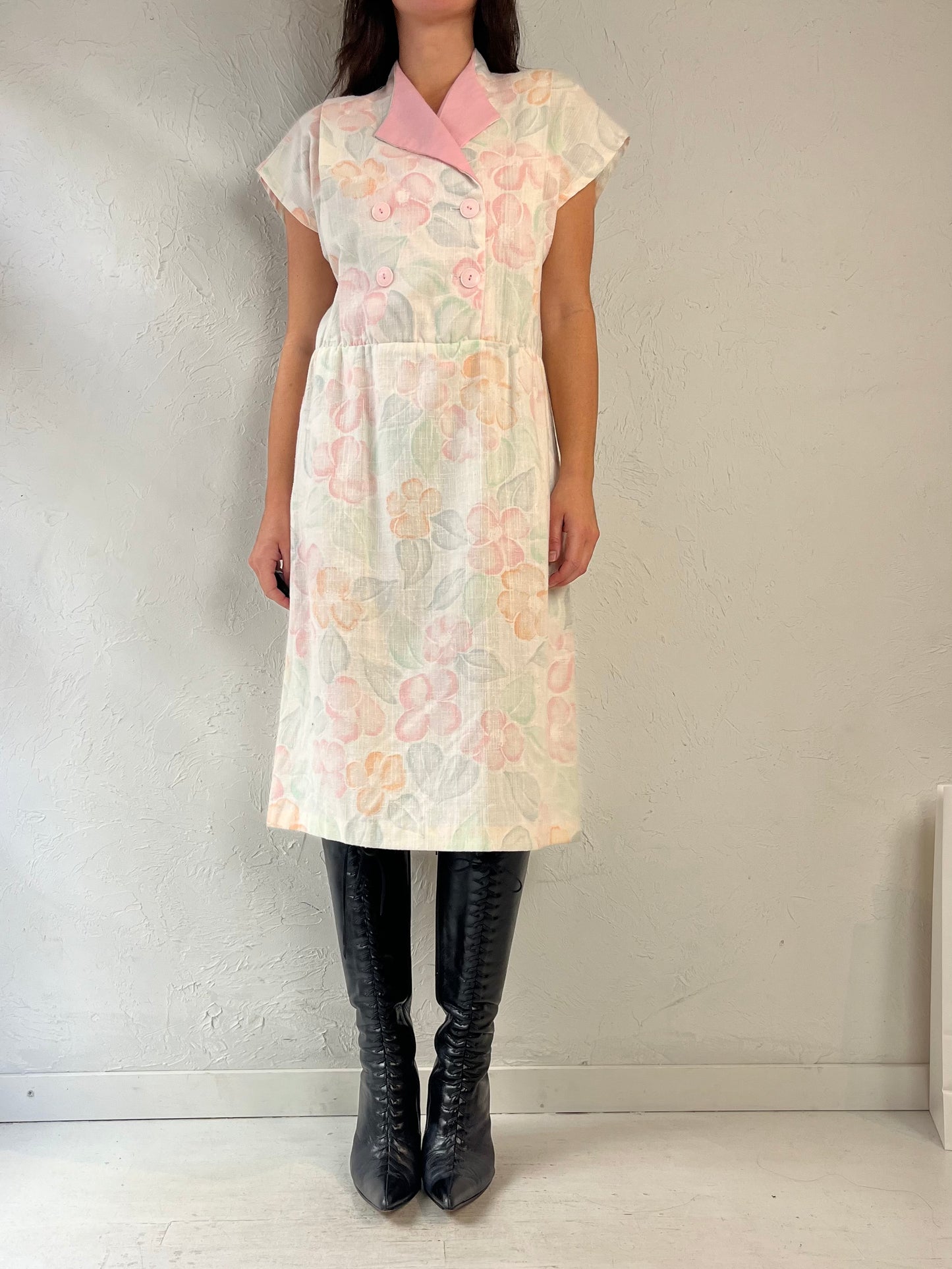 80s 'Manhattan Plaza' Floral Print Midi Dress / Medium