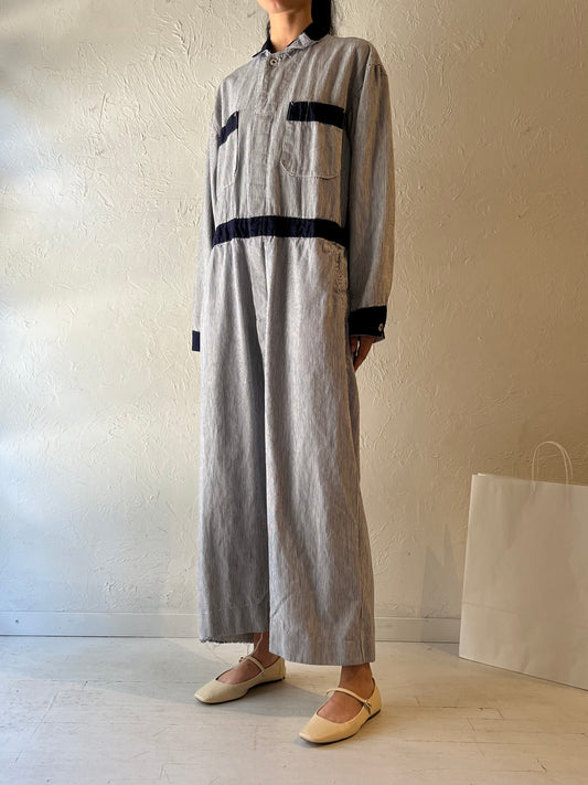 90s Pin Stripe Cotton Boiler Suit / Large