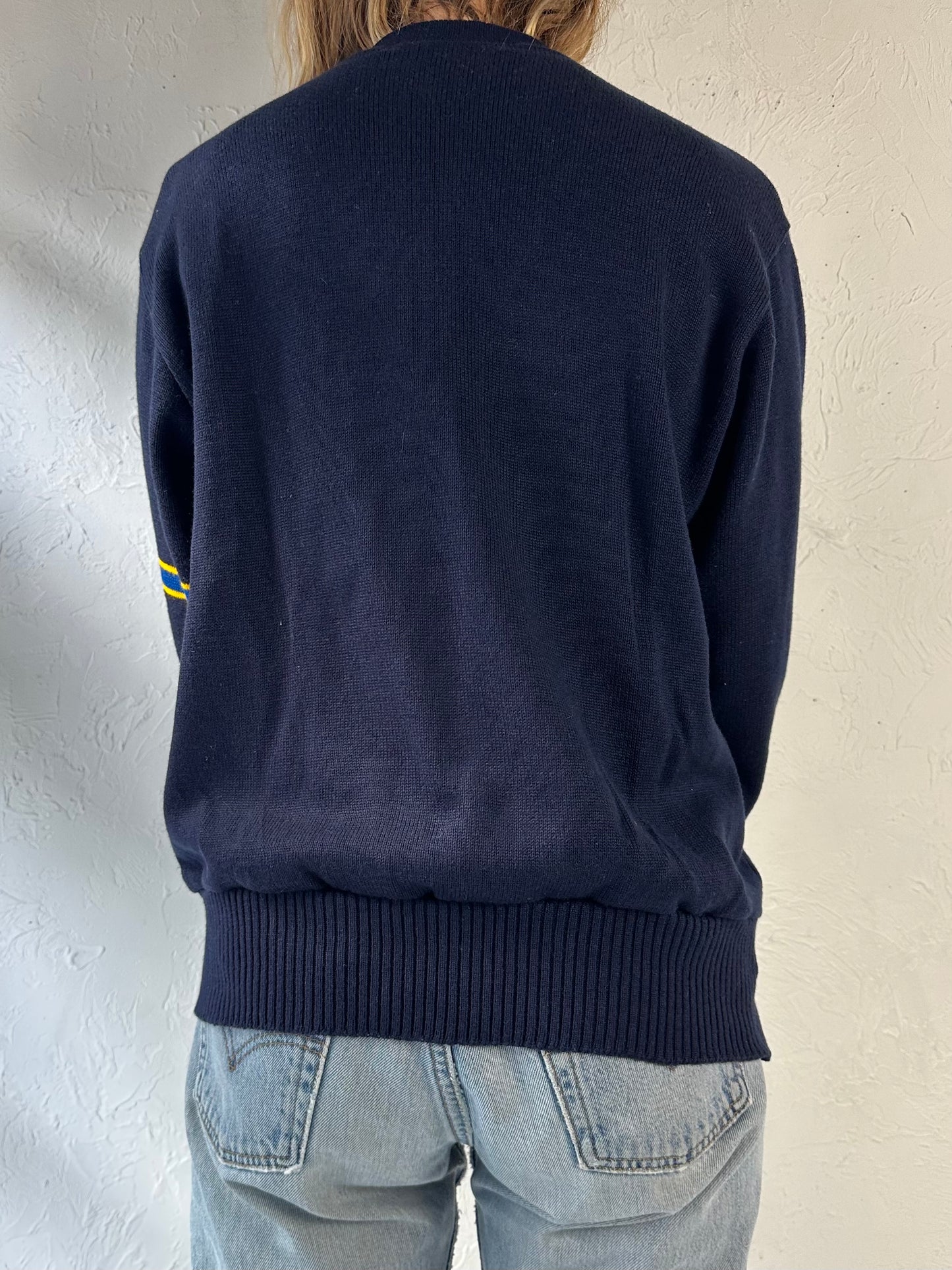 80s ‘BC’ V Neck Varsity Navy Blue Sweater / Medium