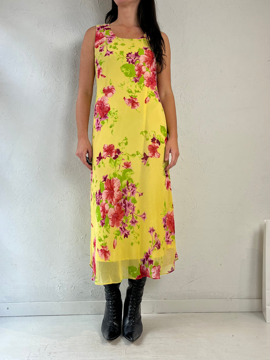 Y2K 'Studio 1' Yellow Floral Print Midi Dress / Medium