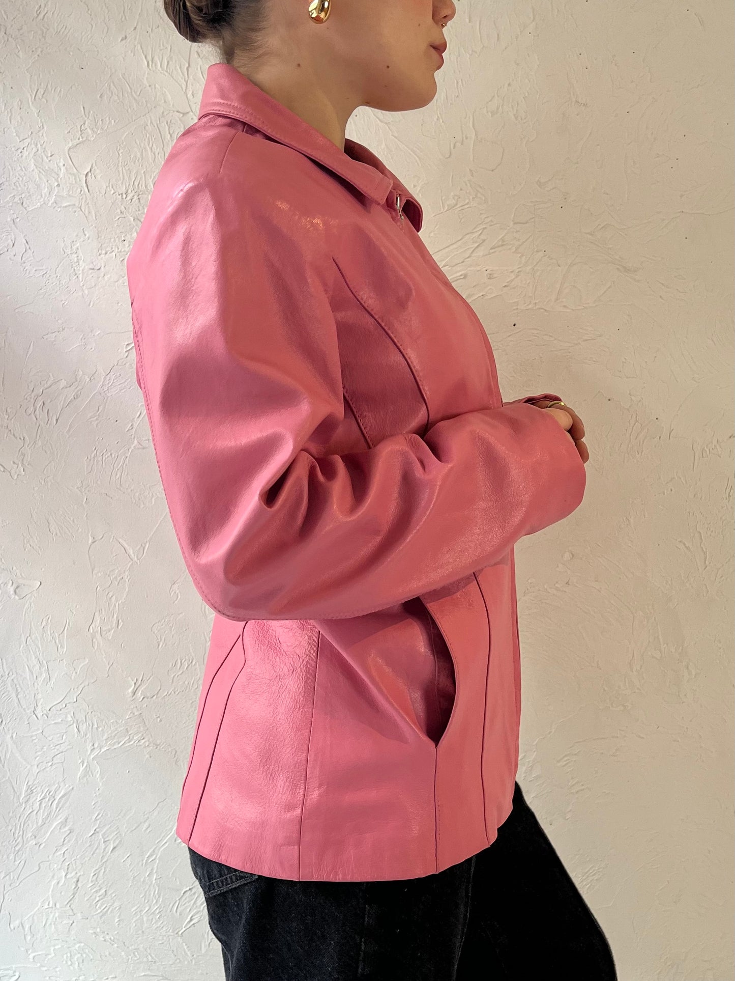 Y2k 'Denver Hayes' Pink Leather Jacket / Medium