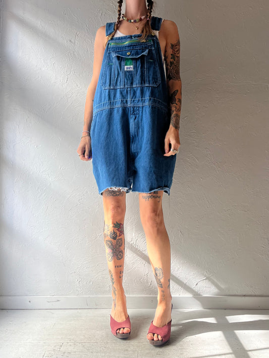 Y2k 'Liberty' Blue Cotton Denim Dungarees Workwear Grunge Overall Shorts / XLarge