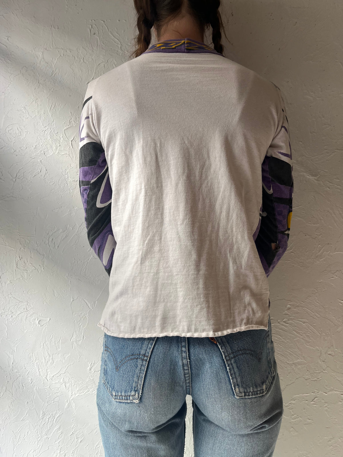 Y2K 'MSR' Purple Moto Racing Graphic Long Sleeve Top 2000s Motocross Biker Cyber Streetwear / XSmall