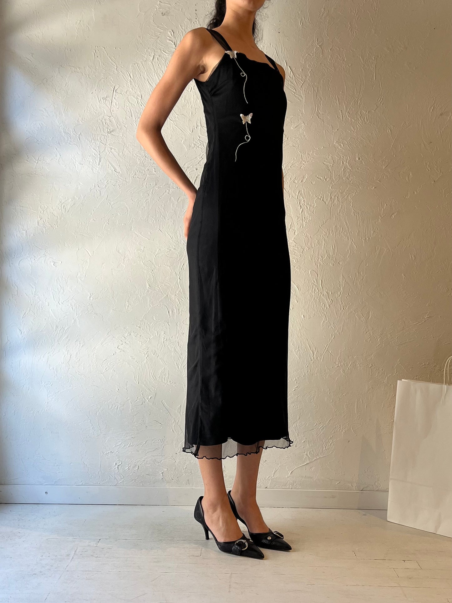 90s ‘M Studio’ Black Butterfly Dress / Medium