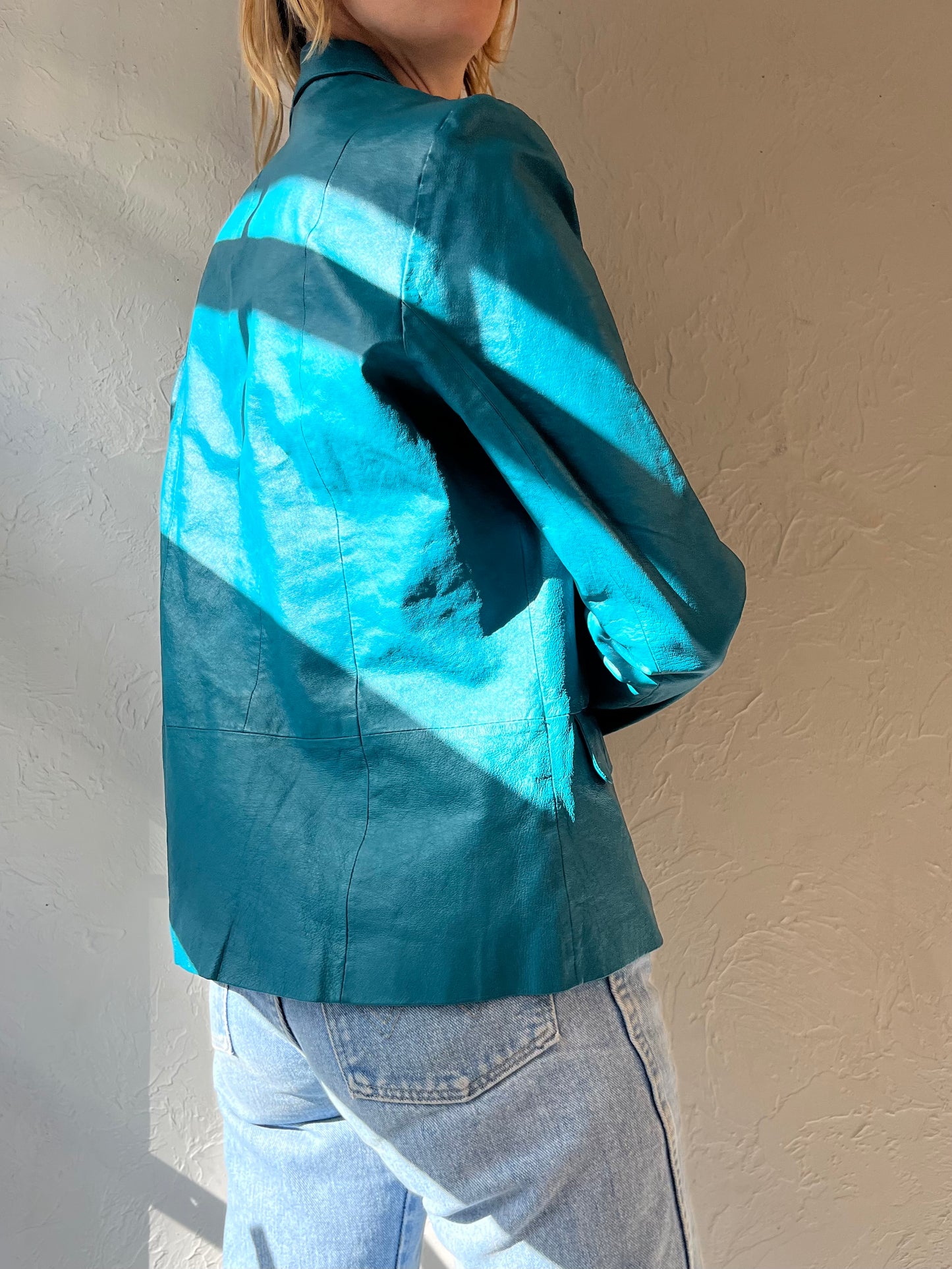 Y2k 'Chadwicks' Blue Leather Jacket / Medium