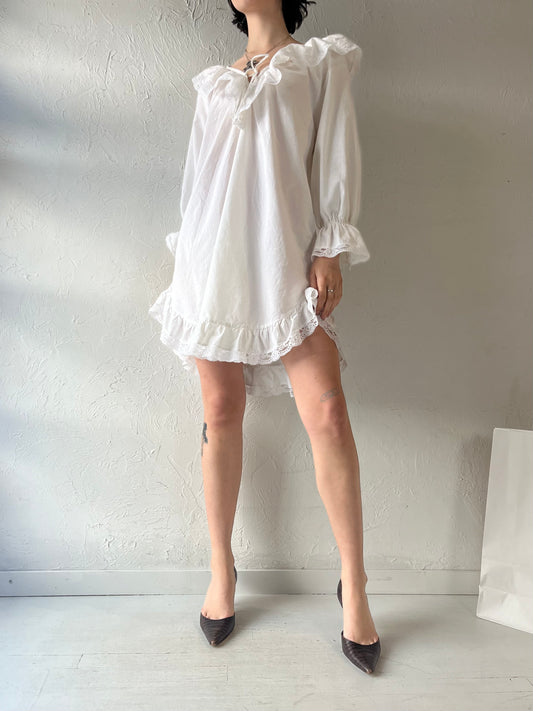 90s 'Jessica' White Cotton Mini Dress / Medium