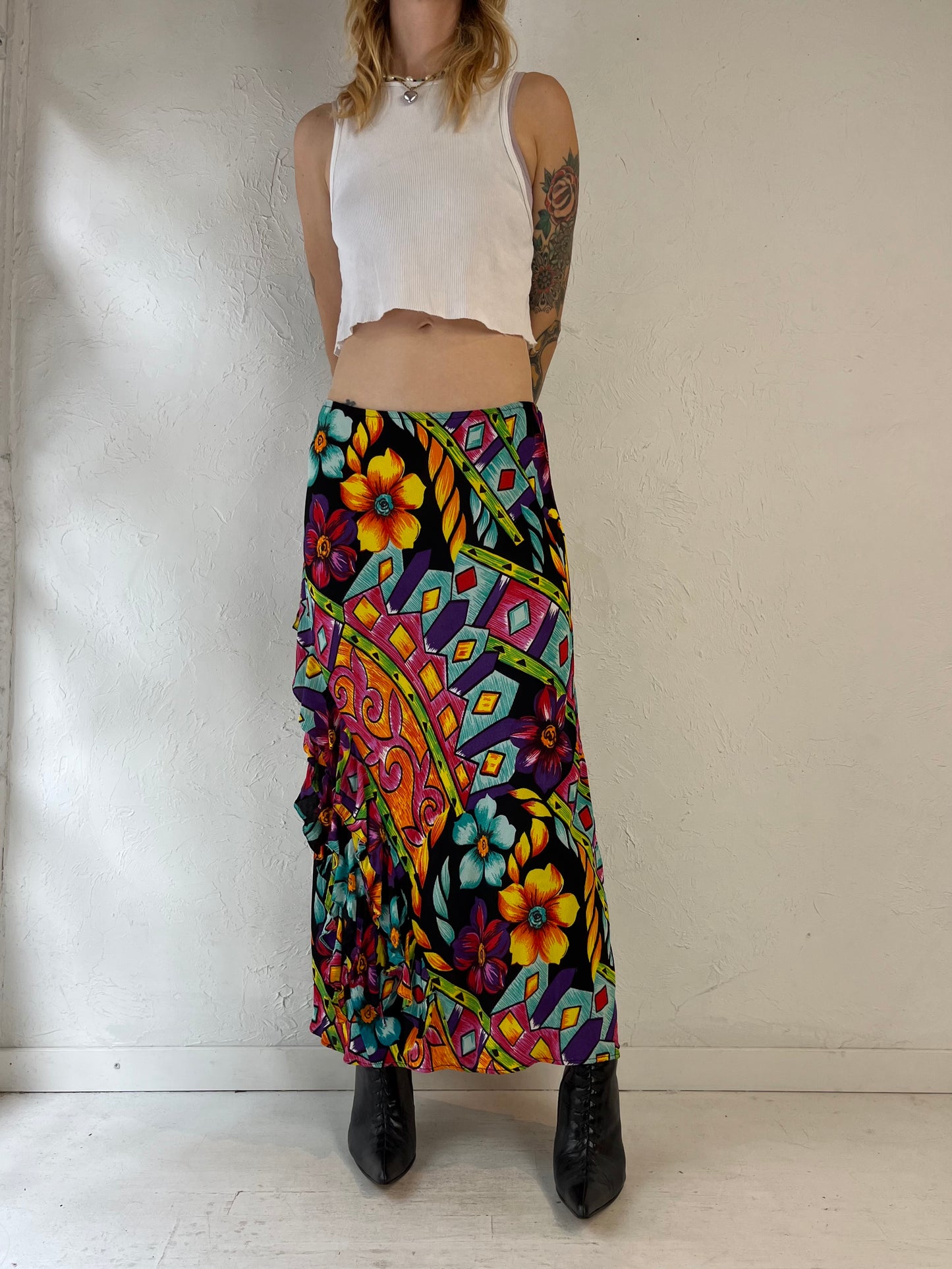90s 'Chicos' Abstract Print Rayon Skirt / Small