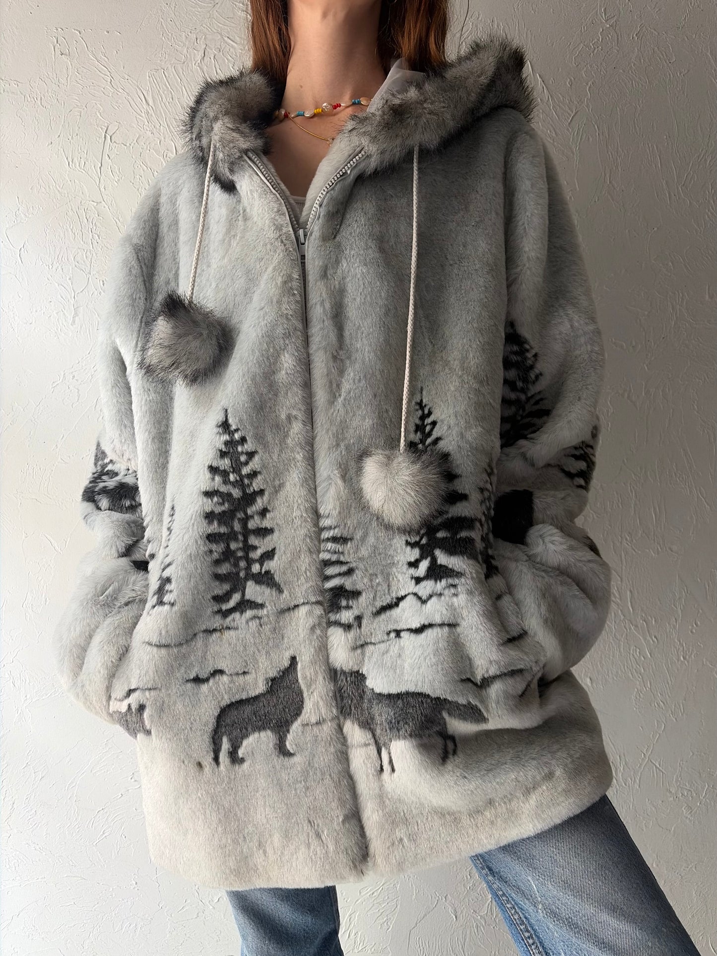 Y2K ‘Black Mountain’ Faux Fur Tree Jacket / XL