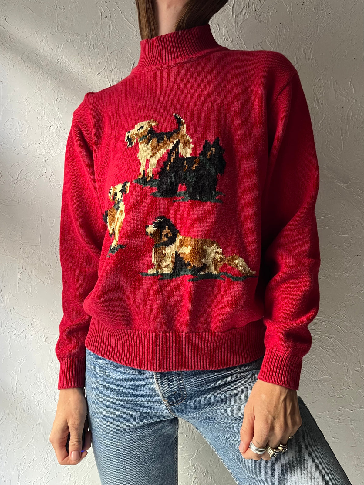 90s 'Tabi' Red Dog Cotton Mockneck Sweater / Medium