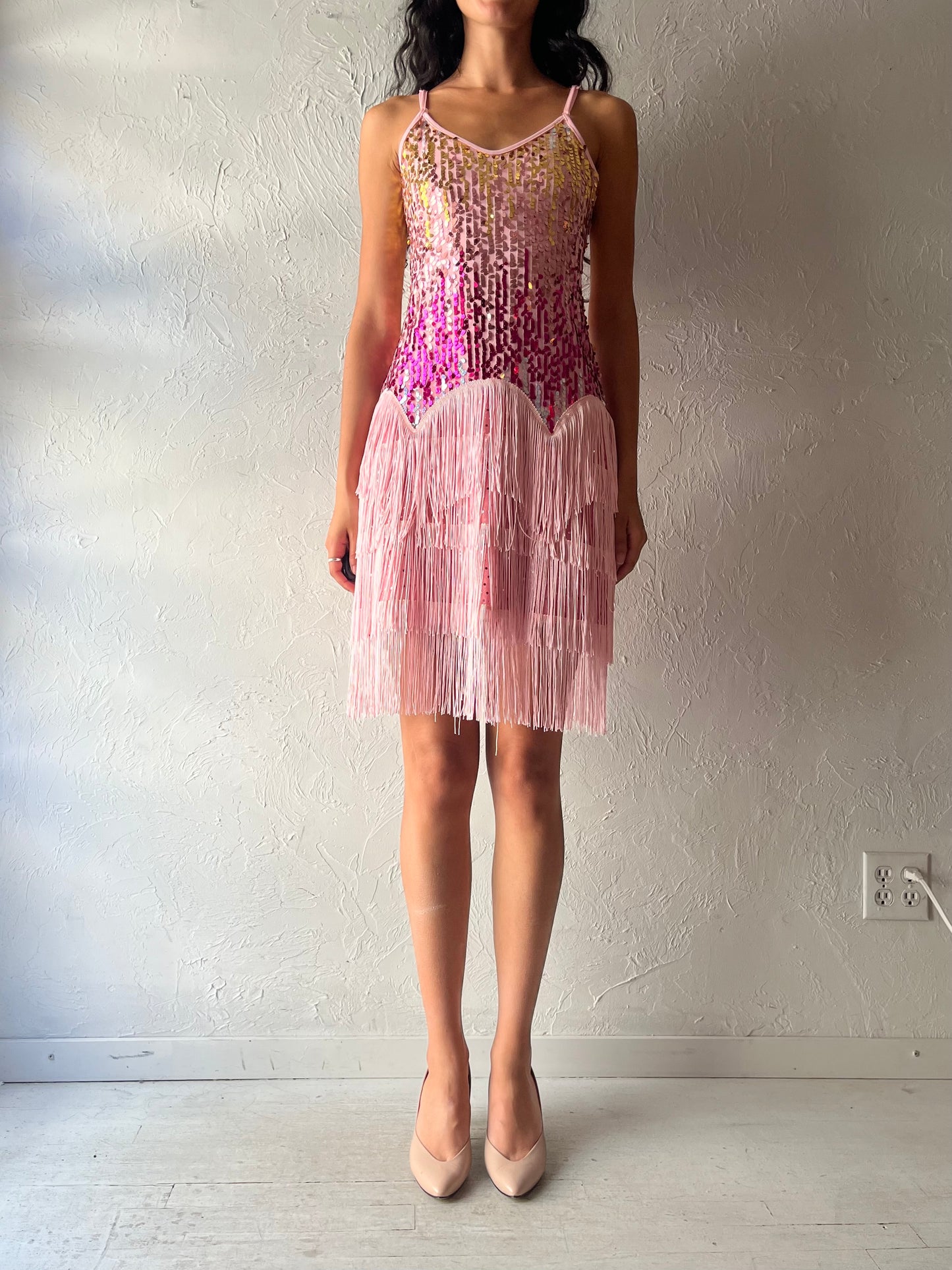 Pink Sequin Fringe Dress / Small