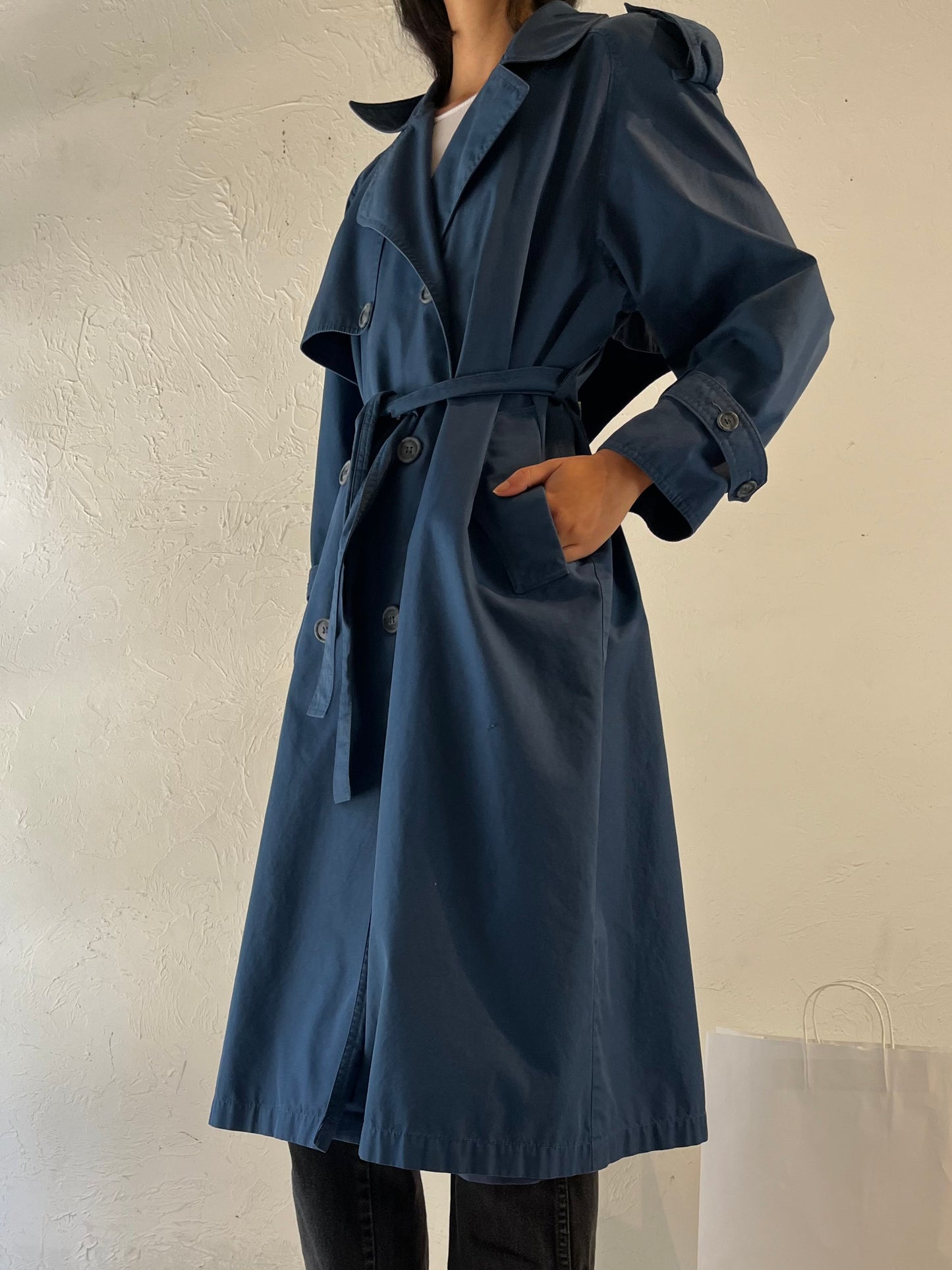 Y2k 'Towne London Fog' Navy Blue Trench Coat / Medium