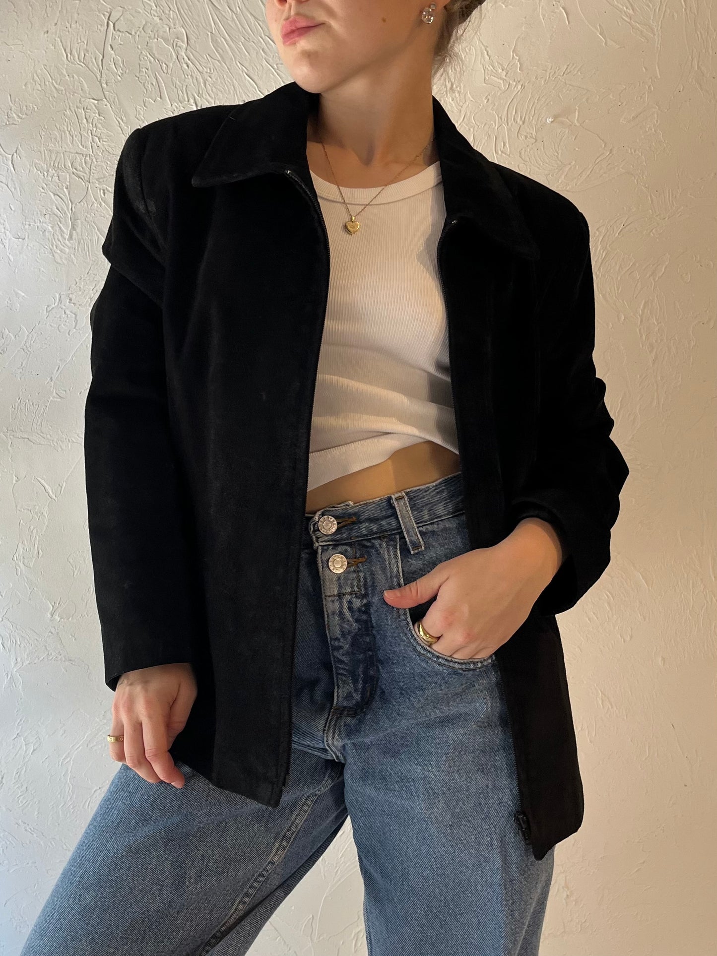 90s 'Danier' Black Suede Leather Jacket / Large