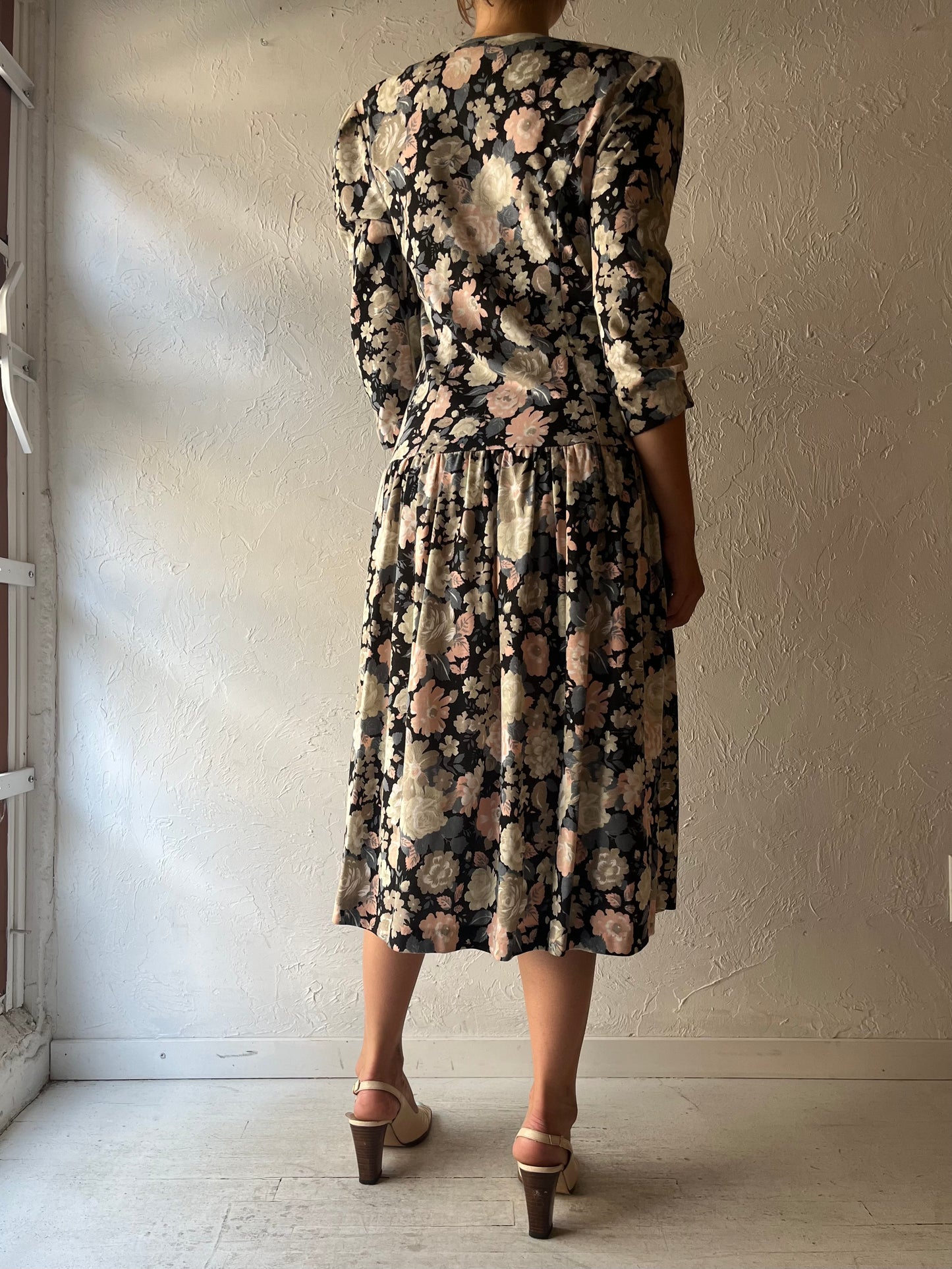 Vintage 'Savannah ' Floral Print Drop Waist Dress / Medium