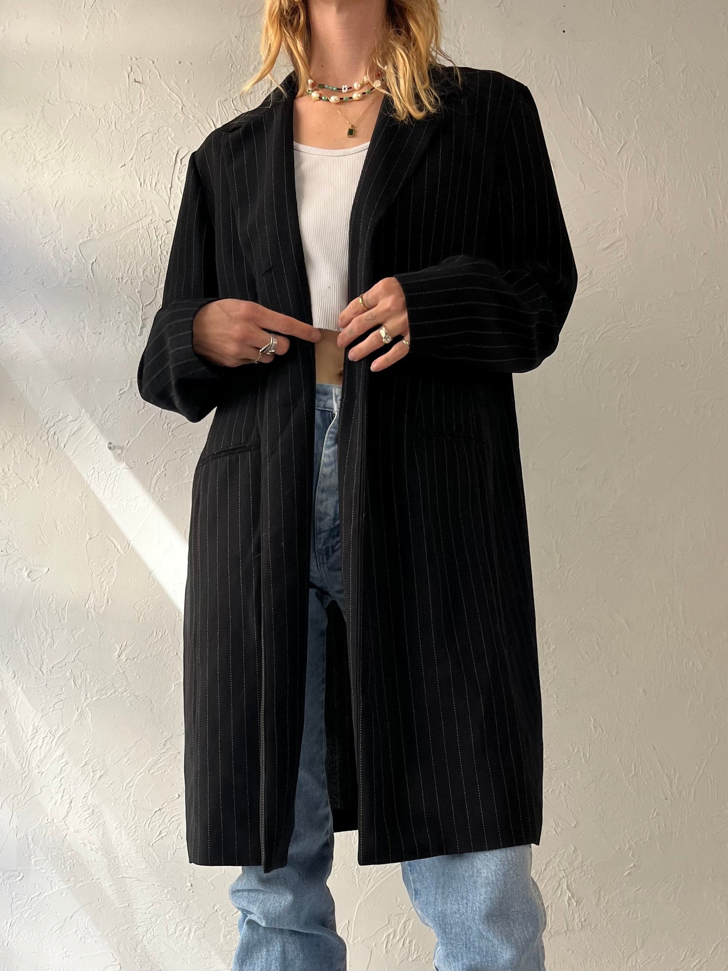 90s 'Jessica' Black Pinstripe Jacket / Large